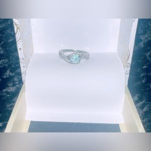 White Gold Opal Ring with Diamond Accents